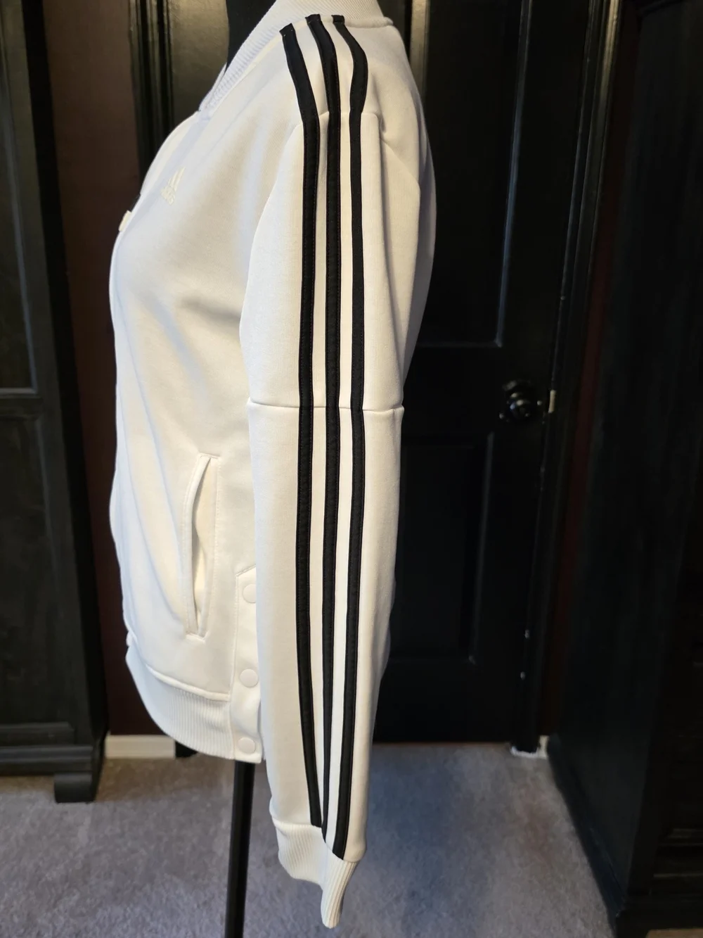 Adidas White Full Zip Track Jacket Size Small Black Stripe Athletic Jacket